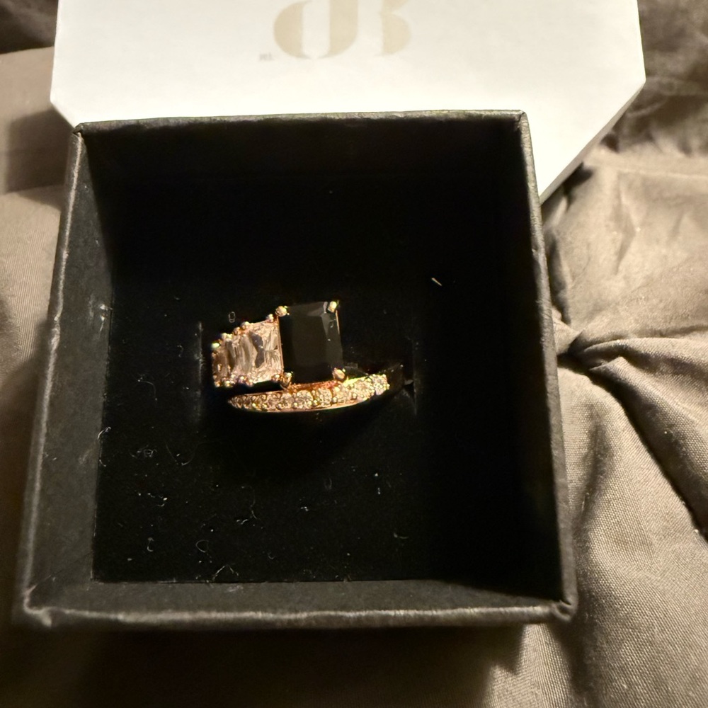 Bomb Party Black Onyx on Rose Gold plated ring - size 8 - new with tag